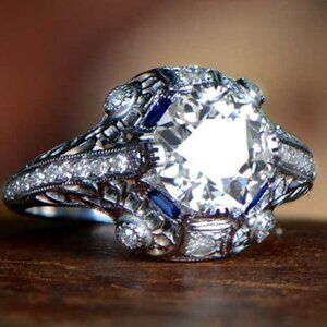 💍Noble Retro Big Round Royal Zircon Dainty Silver Rings for Women, K796